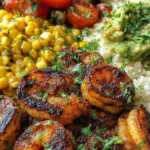 Cilantro Lime Shrimp Bowl served in a white bowl with fresh lime wedges.