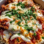 Cottage Cheese Chicken Parm Bowl in a white bowl close up