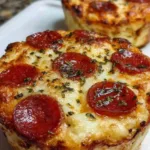 Cottage cheese pizza bowl fresh from the oven with melted mozzarella and fresh basil