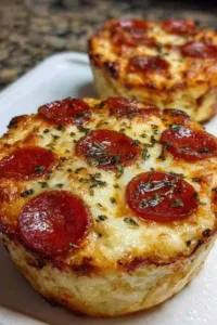 Cottage cheese pizza bowl fresh from the oven with melted mozzarella and fresh basil