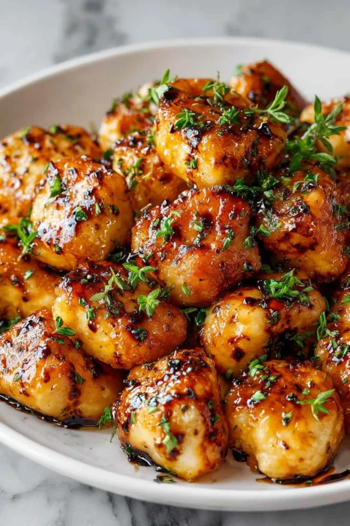 Cowboy Butter Chicken Bites in a cast iron skillet with garlic butter sauce.