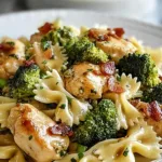 Cowboy Butter Lemon Bowtie Chicken with broccoli in a skillet