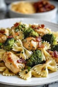 Cowboy Butter Lemon Bowtie Chicken with broccoli in a skillet