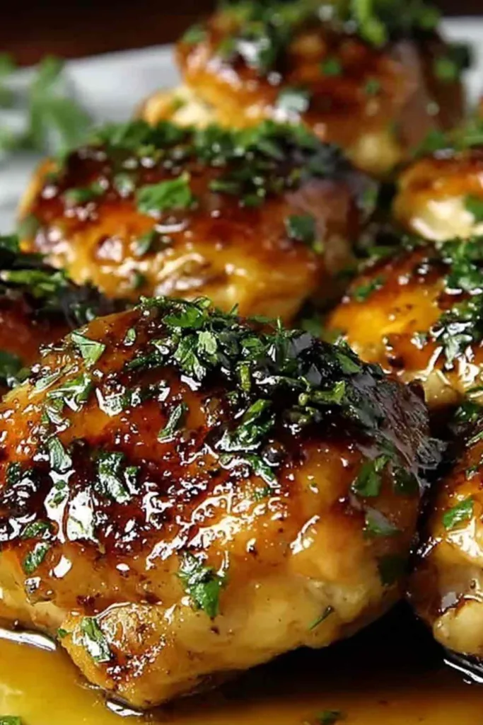 Creamy Garlic Chicken in a white skillet with sauce