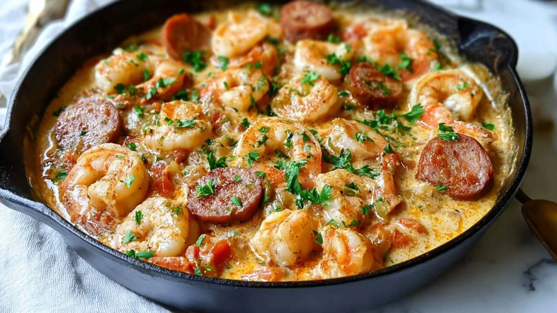 Creamy Spicy Keto Shrimp and Sausage Skillet