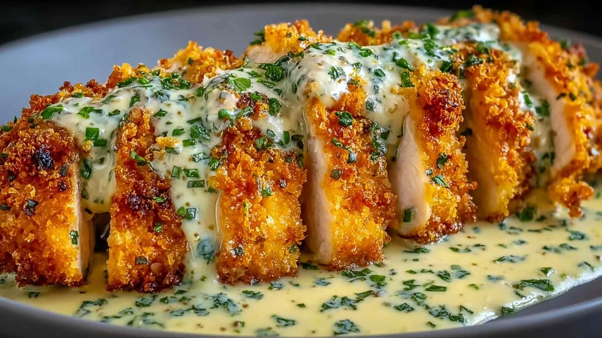 Crispy Parmesan Chicken with Creamy Garlic Sauce