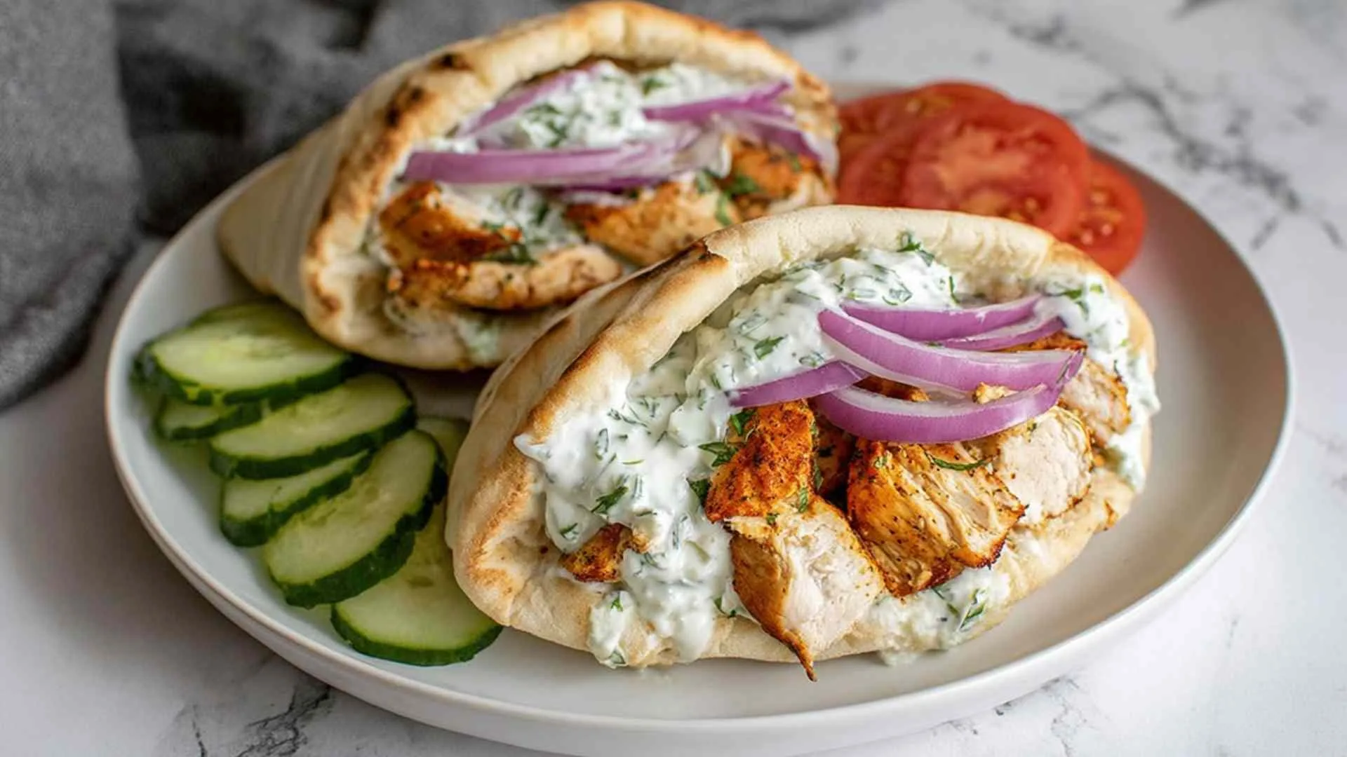 Crockpot Greek Chicken Pitas with Tzatziki