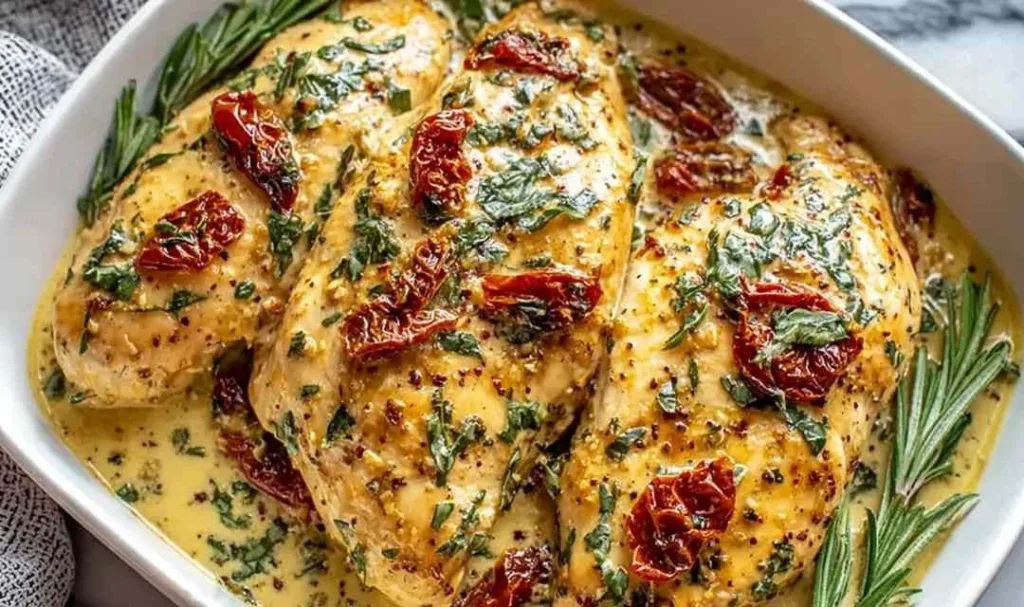 Crockpot Marry Me Chicken with creamy parmesan sauce and sun-dried tomatoes in slow cooker