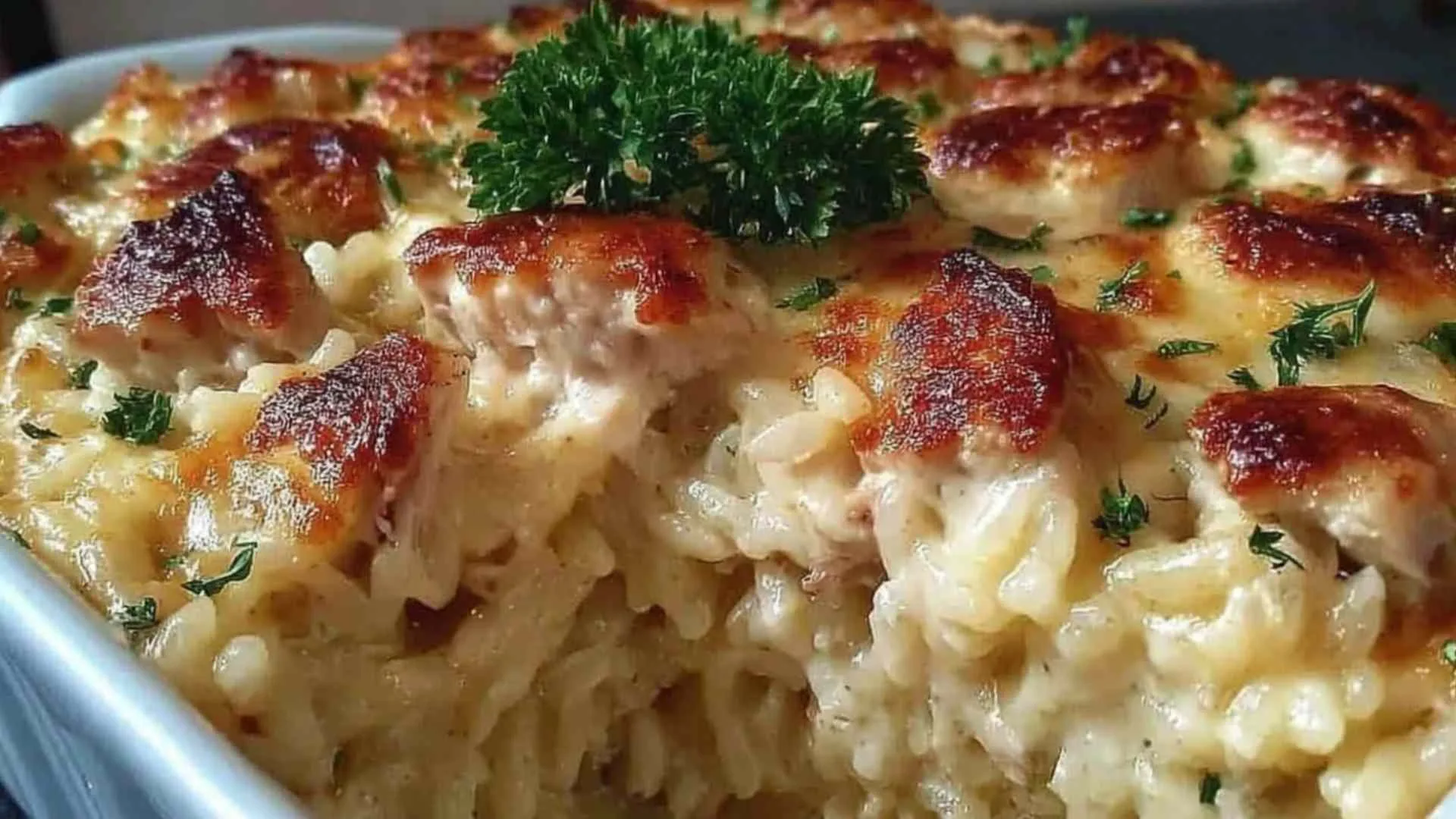 Dump and Bake Chicken Alfredo Rice Casserole