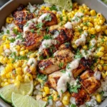 Easy Street Corn Chicken Rice Bowl with Cotija cheese and cilantro
