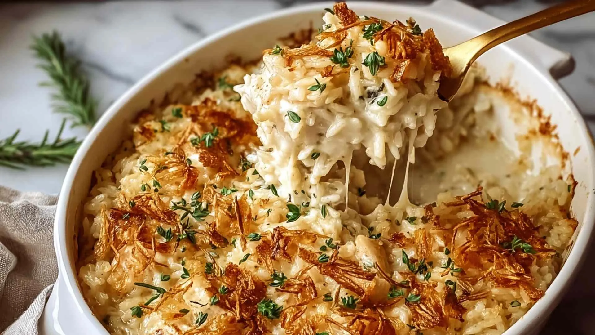 French Onion Chicken Rice Bake