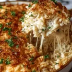 French Onion Chicken Rice Bake in a baking dish