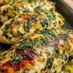 Raw chicken breasts seasoned in a baking dish