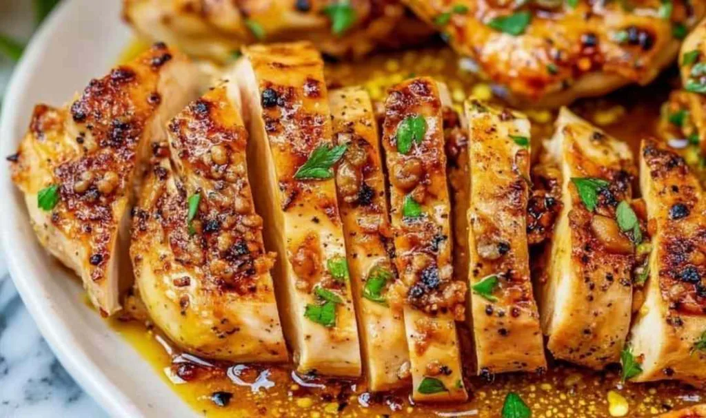 Garlic Butter Chicken cooking in a cast iron skillet with golden crust.