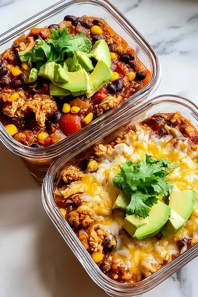 High-Protein Chicken Cottage Cheese Enchilada Bowls in a white bowl