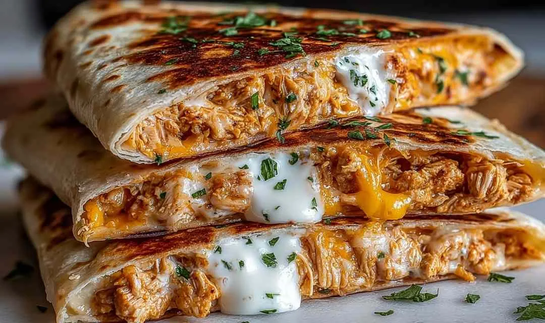 High Protein Chicken Ranch Quesadilla close up showing texture and detail