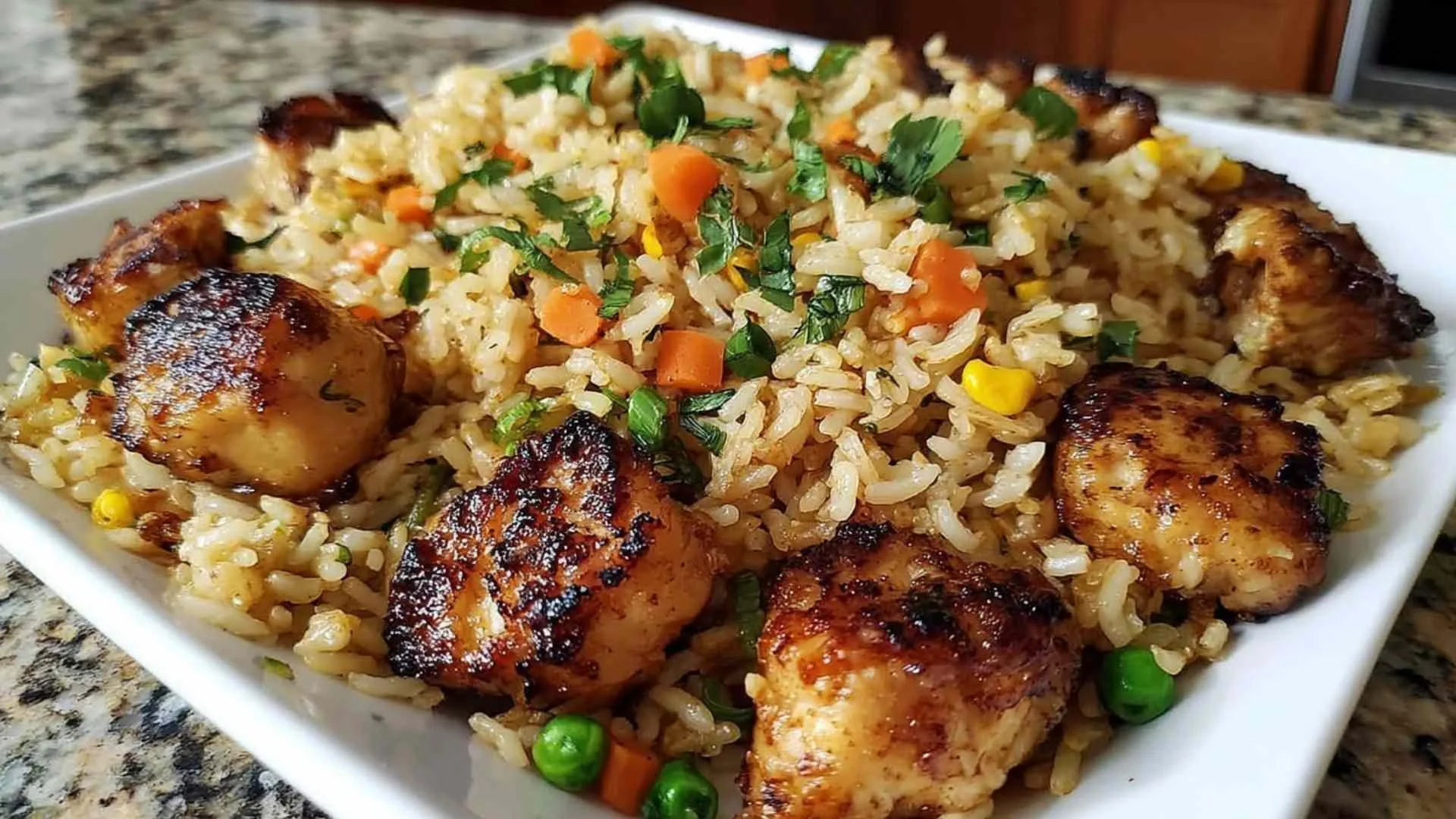 High protein crispy garlic chicken fried rice