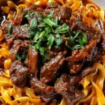 Korean beef noodles in a deep bowl with green onions and sesame seeds
