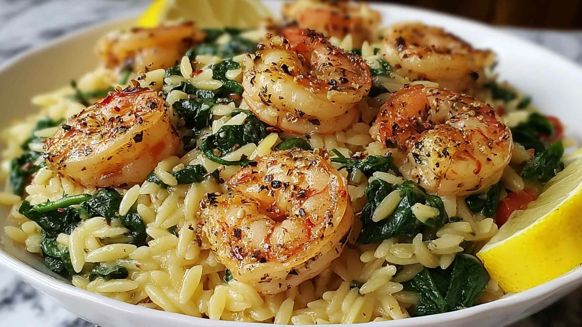Lemon Garlic Shrimp with Spinach Orzo