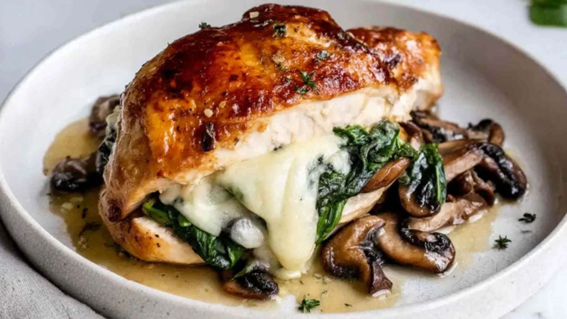 Mushroom stuffed chicken breast