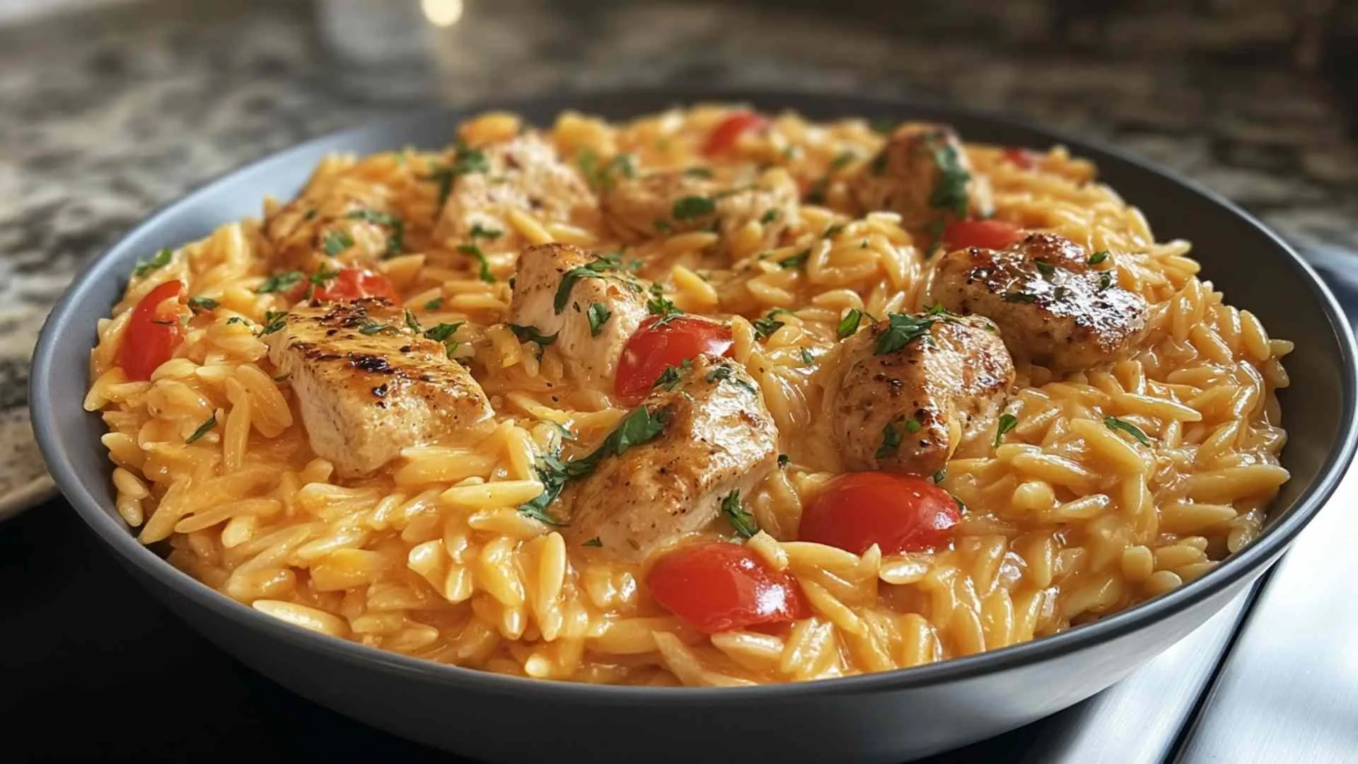 One Pot Cajun Chicken Alfredo Orzo