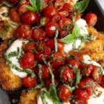 Golden crispy Parmesan Basil Chicken Cutlets on a white plate.