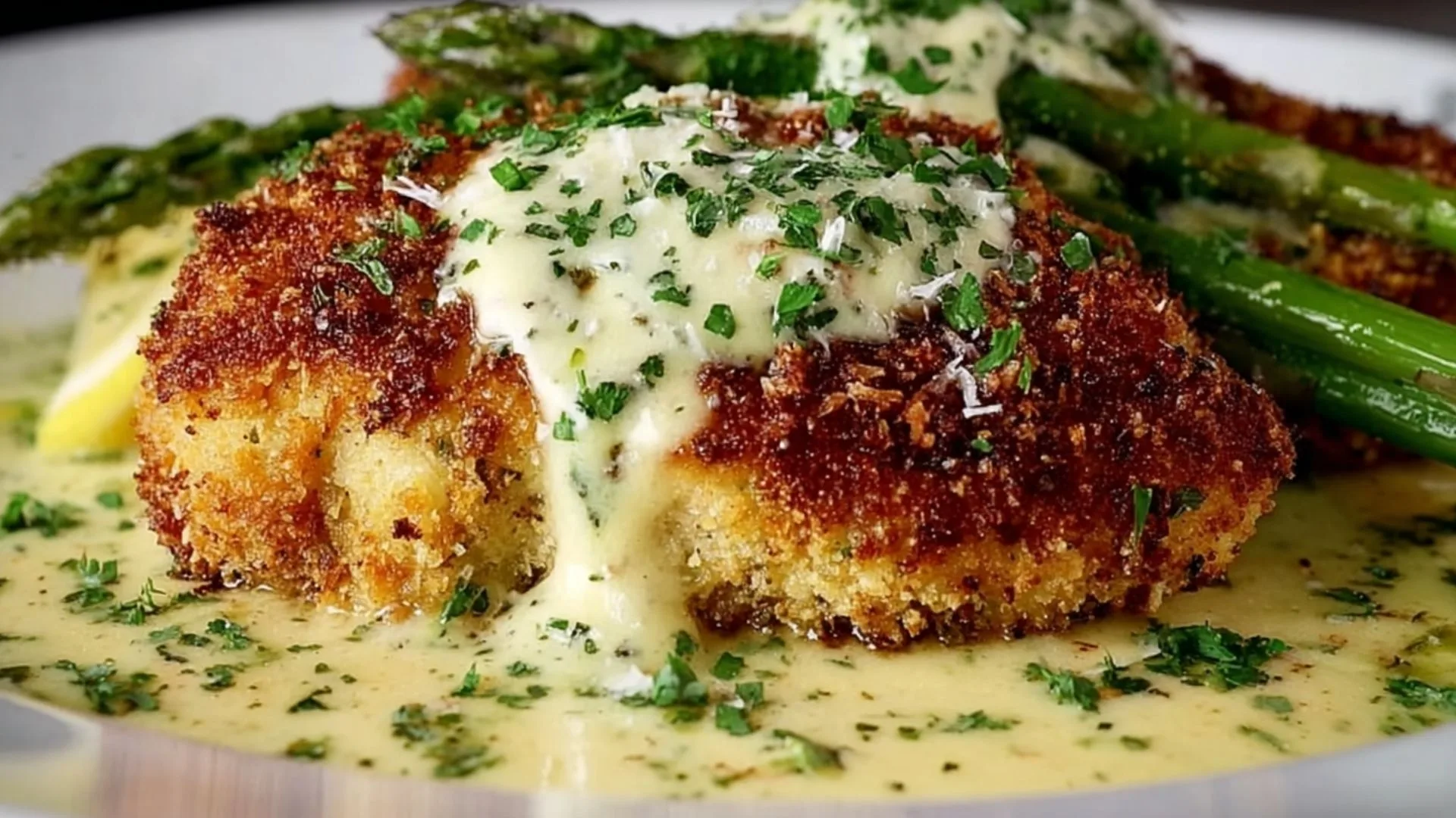 Parmesan Crusted Chicken with Creamy Garlic Sauce