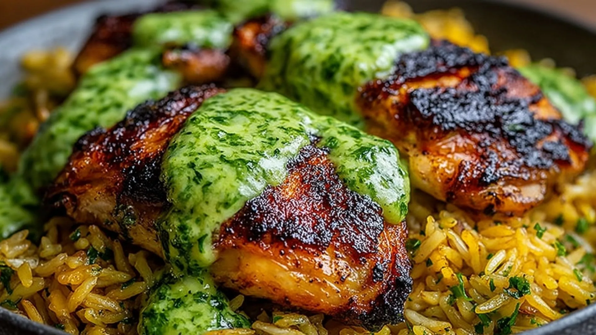 Peruvian Chicken And Rice with Green Sauce