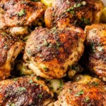 Pioneer Woman slow cooker chicken thighs served over white rice with honey soy sauce