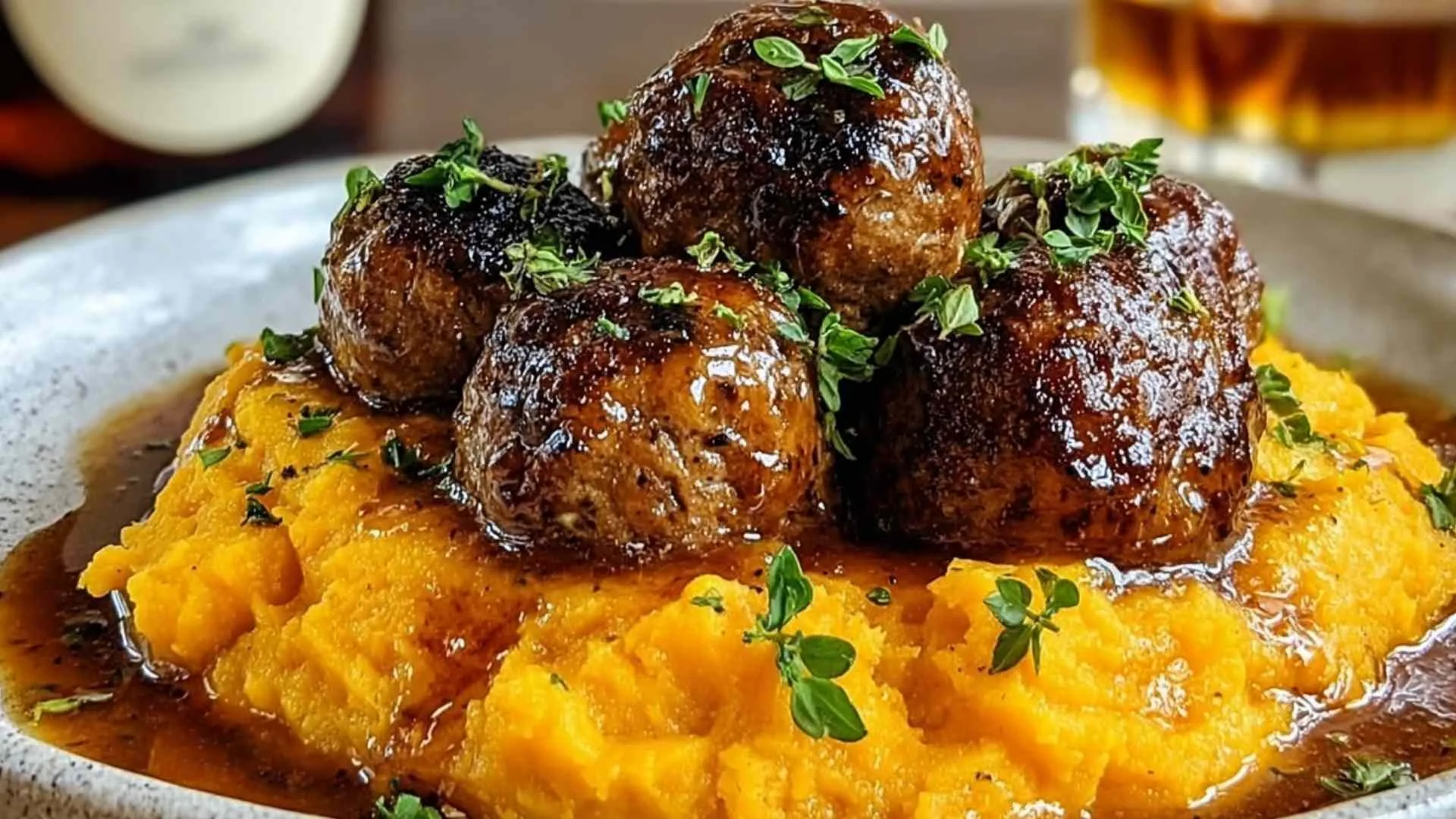 Pork Meatballs with Sweet Potato Mash
