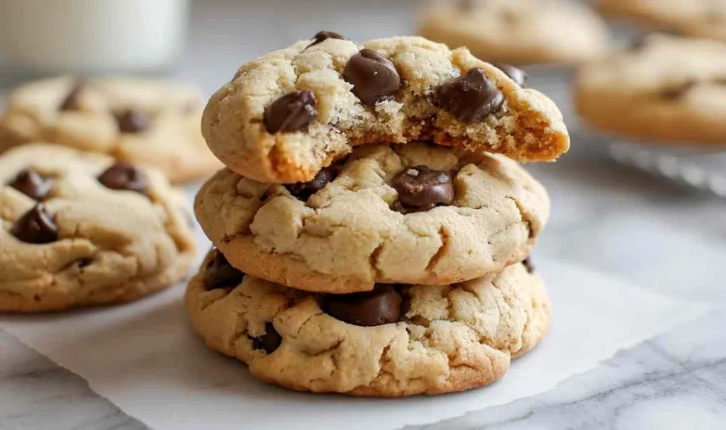 Soft baked Protein Greek Yogurt Cookies with chocolate chips on a cooling rack.