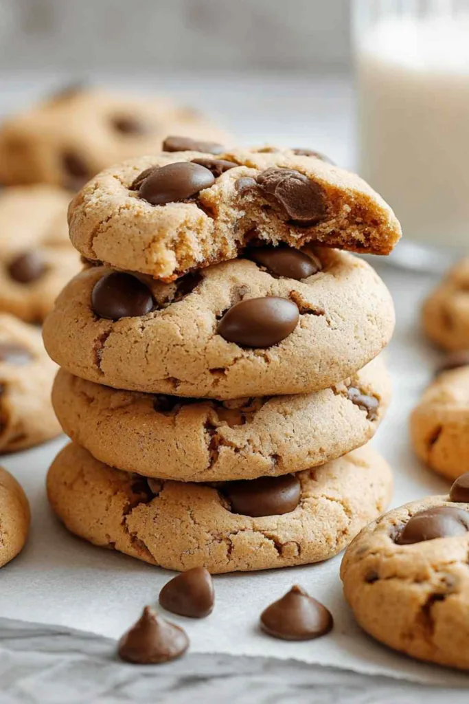 Soft baked Protein Greek Yogurt Cookies with chocolate chips on a cooling rack.
