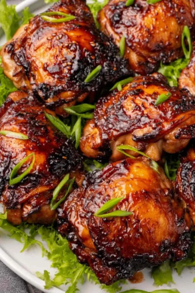 Roasted miso chicken thighs with caramelized glaze on a lined baking sheet