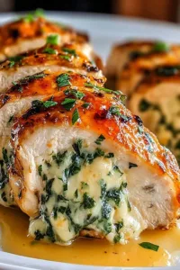 Ruth's Chris stuffed chicken copycat served on a white plate with roasted vegetables