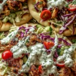 Sheet Pan Chicken Pitas with Fresh Herb Ranch Slaw ready to serve