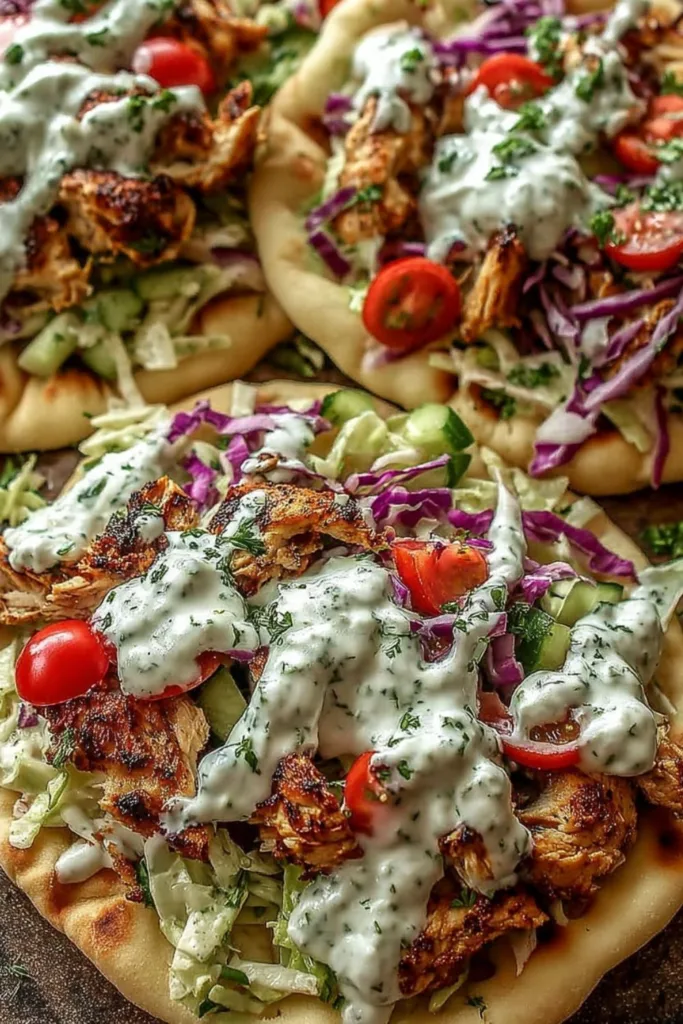 Sheet Pan Chicken Pitas with Fresh Herb Ranch Slaw ready to serve