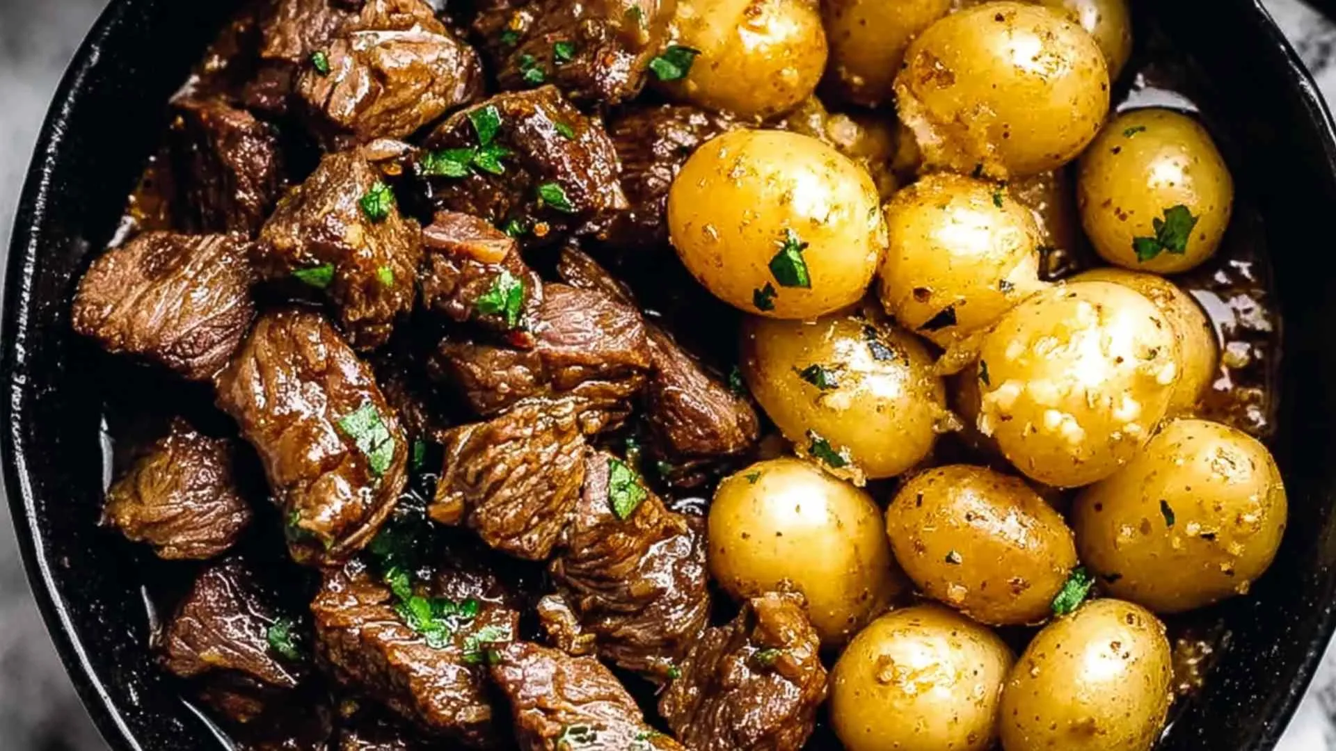 Slow Cooker Garlic Butter Beef Bites with Potatoes