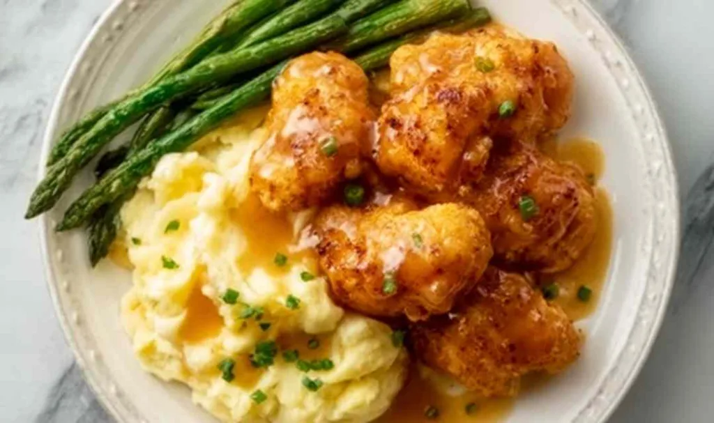 Smothered chicken breasts in creamy sauce served in a skillet with fresh parsley