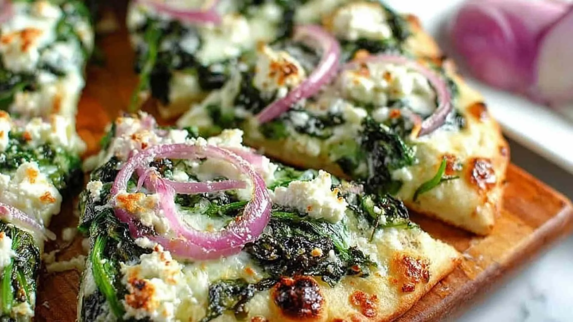 Spinach feta flatbread pizza
