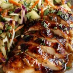 Sticky Apple Cider Chicken in a cast iron skillet with brown sugar glaze