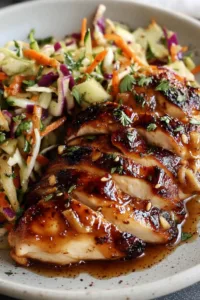 Sticky Apple Cider Chicken in a cast iron skillet with brown sugar glaze