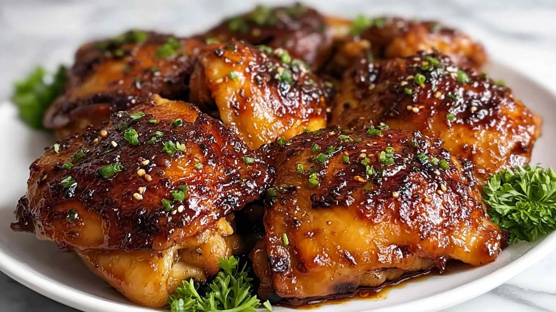 Sticky baked chicken thighs