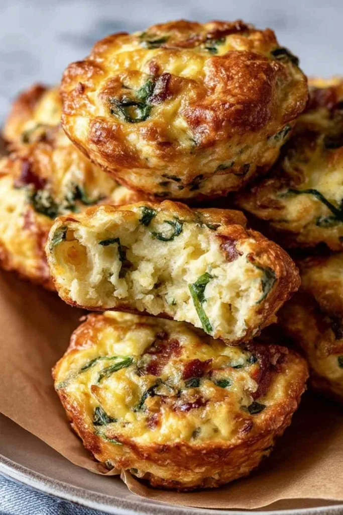 Alt Text: Easy Sun Dried Tomato and Spinach Egg Biscuits on a baking sheet