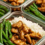 Easy chicken breast and green beans in honey soy glaze served over rice