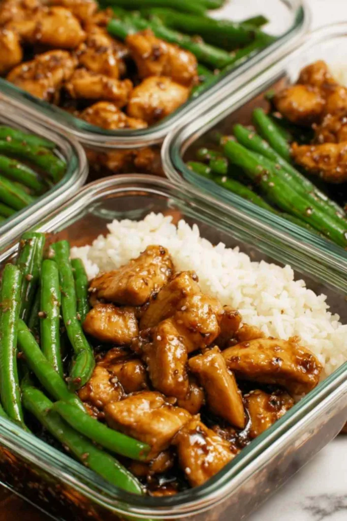 Easy chicken breast and green beans in honey soy glaze served over rice