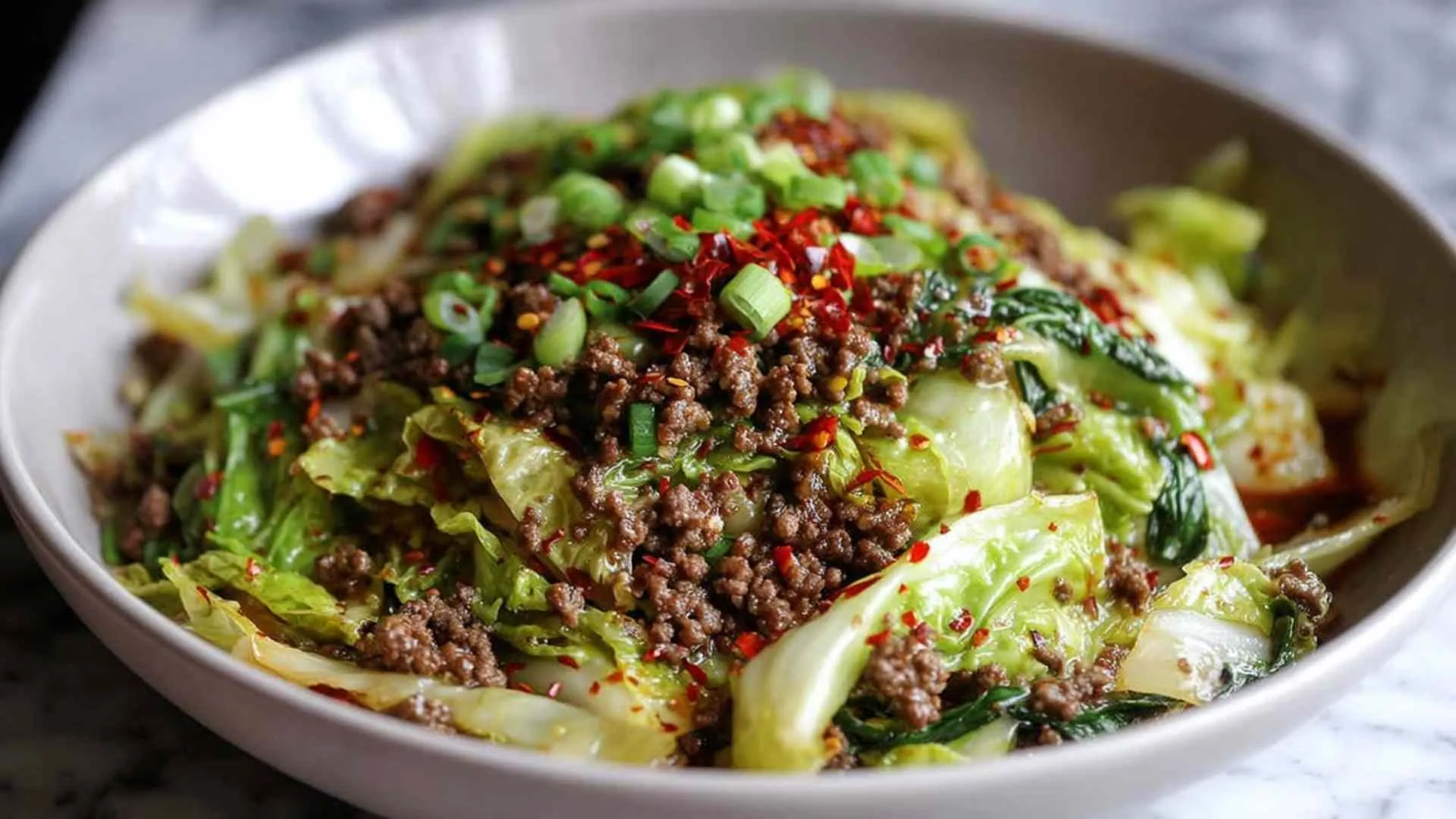 healthy Chinese ground beef cabbage stir fry