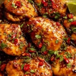 Asian chilli chicken glazed with sticky sriracha honey sauce served over steamed white rice