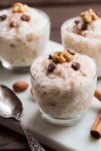 Ingredients for slow cooker coconut rice pudding including rice and coconut milk