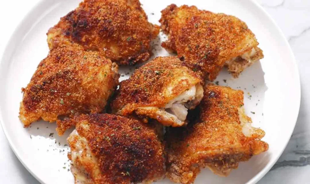 crazy crispy no oil chicken golden skin cooking in nonstick skillet