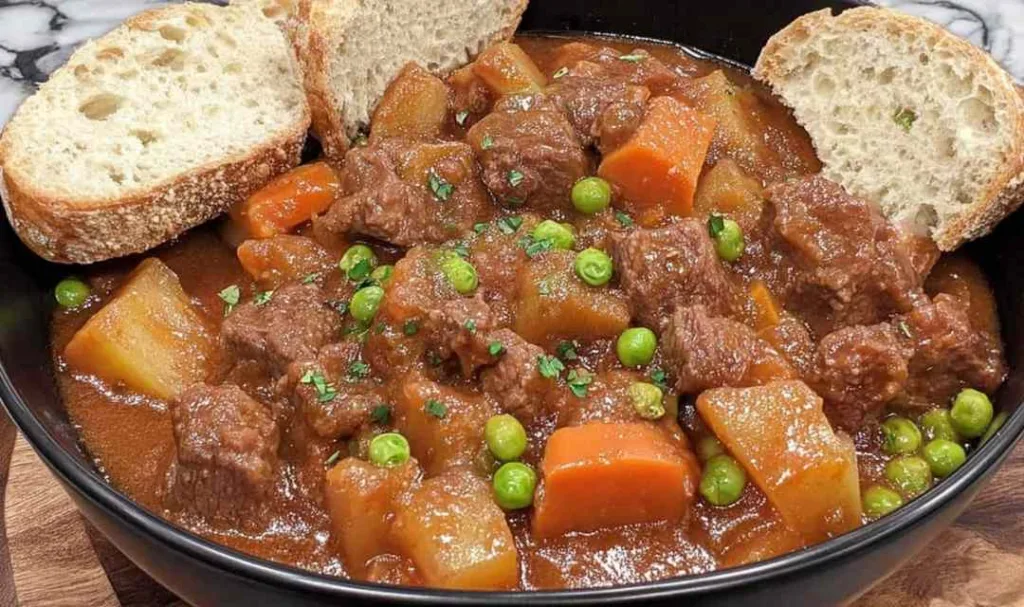Prepping vegetables and chuck roast for crockpot beef stew